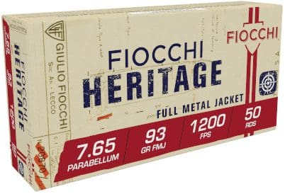 FIOCCHI HERITAGE 30LUGER/7.65 93G FMJ 50RD BX 1000RD CASE