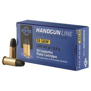 PPU .38 S&W LRM 145GR 50RD BOX 20 BOXES PER CASE