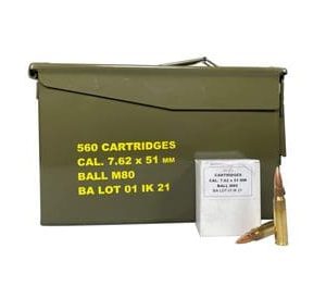 IGMAN 7.62 X 51 MM M80 147GR 560RD CAN 28 BOXES PER CAN