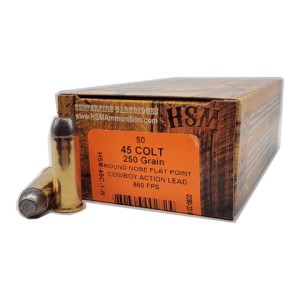 HSM AMMUNITION 45 LONG COLT 250GR HL RNFP 50RD BOX 10 BOXES PER CASE
