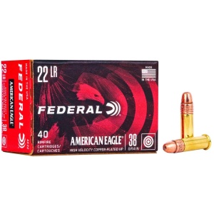 FEDERAL 22 LR HIGH VELOCITY 38GR COPPER PLATED HP 40 RD/BX 100 BX/CS