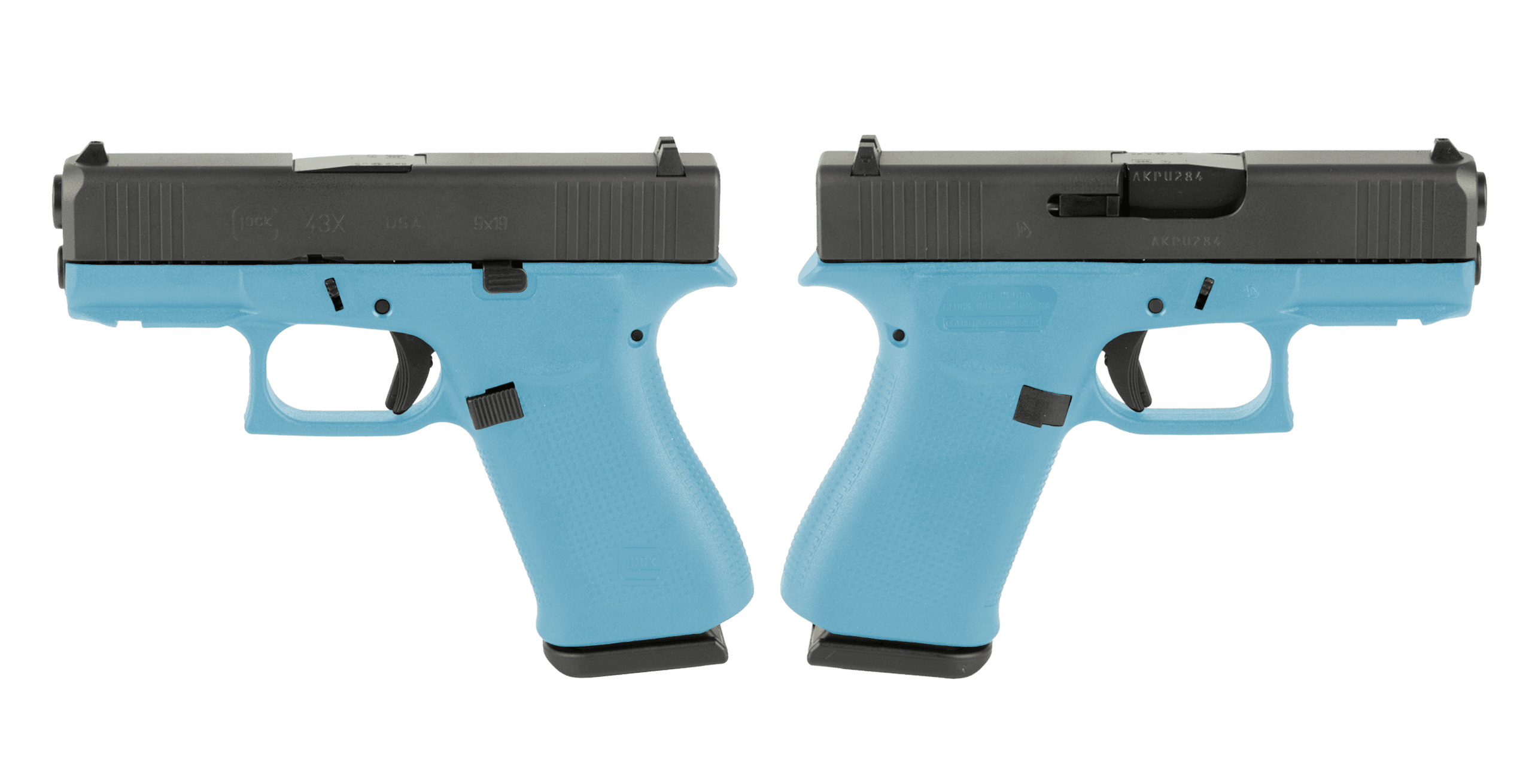 GLOCK G43X 9MM PISTOL 3.41" TIFFANY BLUE NIGHT SIGHTS 2-10RD MAGS
