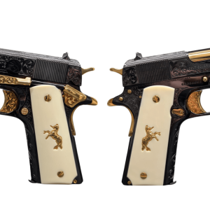 COLT 1911 GOVT 45ACP DEEP ENGRAVED, GOLD PLATED, IVORY GRIP, UPGRADED ENGRAVED TRIGGER 5" 7+1 BLUED