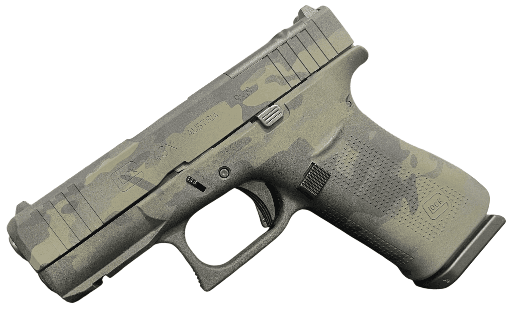 GLOCK 43X MOS BLACK MULTI CAM FS 9MM PISTOL 3.39" FXD 5.5lb 2-10RD MAGS