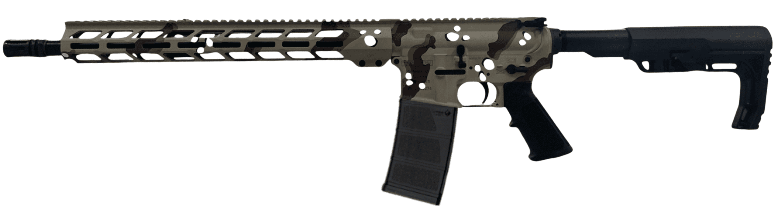 POF P-15 BASE RIFLE CHOCOLATE CHIP 5.56 16.5"BBL, 15"MLOK RAIL, DIRECT IMPENGMENT 1-30RD MAGAZINE