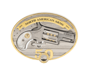 North American Arms 50th Anniversary NAA-22LR-BBO-50 22LR Mini Revolver Belt Buckle Stainless/Pearlite Grip