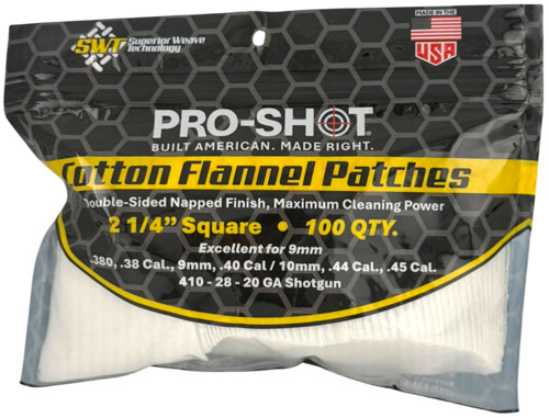 PRO SHOT CLEANING PATCH COTTON - FLANNEL .38-.45 2 1/4" 100CT