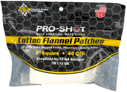 PRO SHOT CLEANING PATCH COTTON - FLANNEL 12GA-16GA 3" 50CT