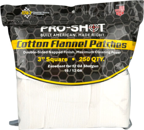 PRO SHOT CLEANING PATCH COTTON - FLANNEL 12GA-16GA 3" 250CT