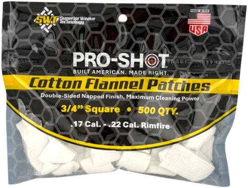PRO SHOT CLEANING PATCH COTTON - FLANNEL .17-.22 3/4" 500CT