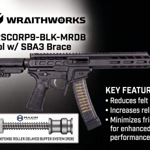 Wraithworks WARSCORP9 Roller Delayed Side-Charging AR Pistol - Black | 9mm | 8.5" Barrel | 7" M-LOK Rail | SB Tactical SBA3 Brace | Accepts Scorpion Mags