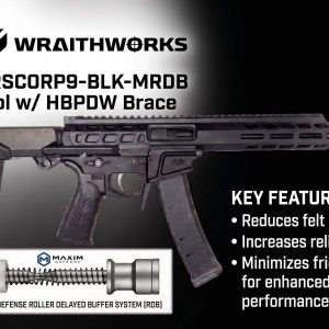 Wraithworks WARSCORP9 Roller Delayed Side-Charging AR Pistol - Black | 9mm | 8.5" Barrel | 7" M-LOK Rail | SB Tactical HBPDW Brace | Accepts Scorpion Mags