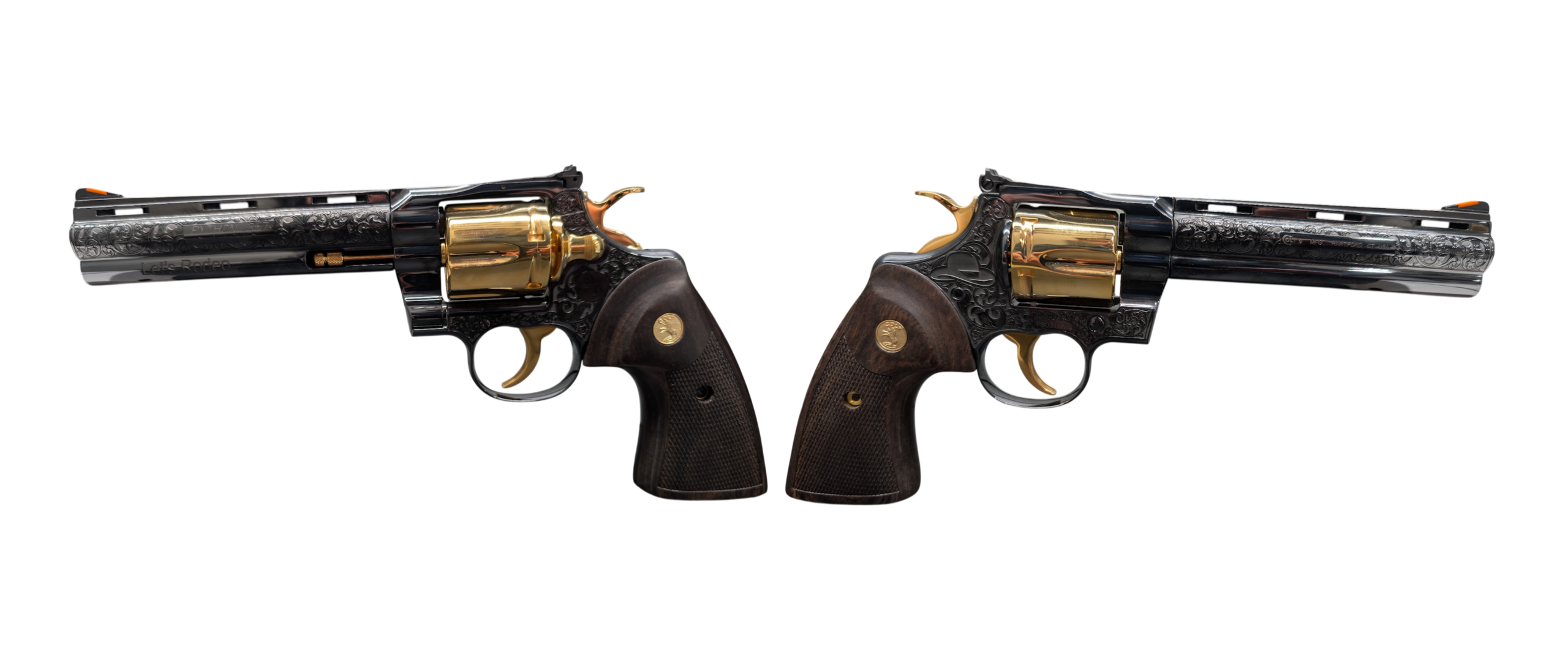 COLT PYTHON LETS RODEO POLISHED BLUED ENGRAVED/24KT GOLD REVOLVER 357 MAG 6" 6 RD