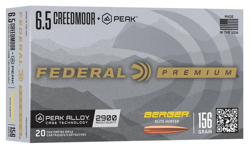 FEDERAL 6.5 CREEDMOOR+PEAK 156GR BERGER ELITE HUNTER 20RD/BX 10BX/CS