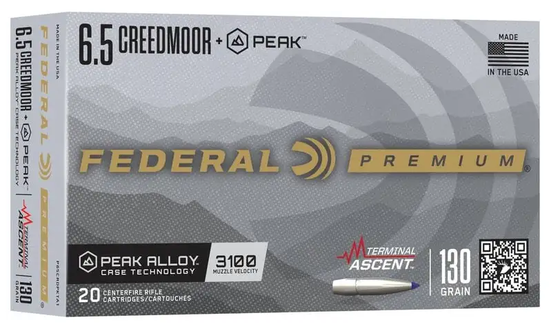 FEDERAL 6.5 CREEDMOOR+PEAK 130GR TERMINAL ASCENT 20RD/BX 10BX/CS