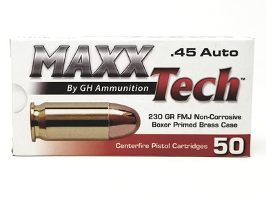MaxxTech 45 ACP Ammunition PTG45B 230 Grain Full Metal Jacket 50 Rounds