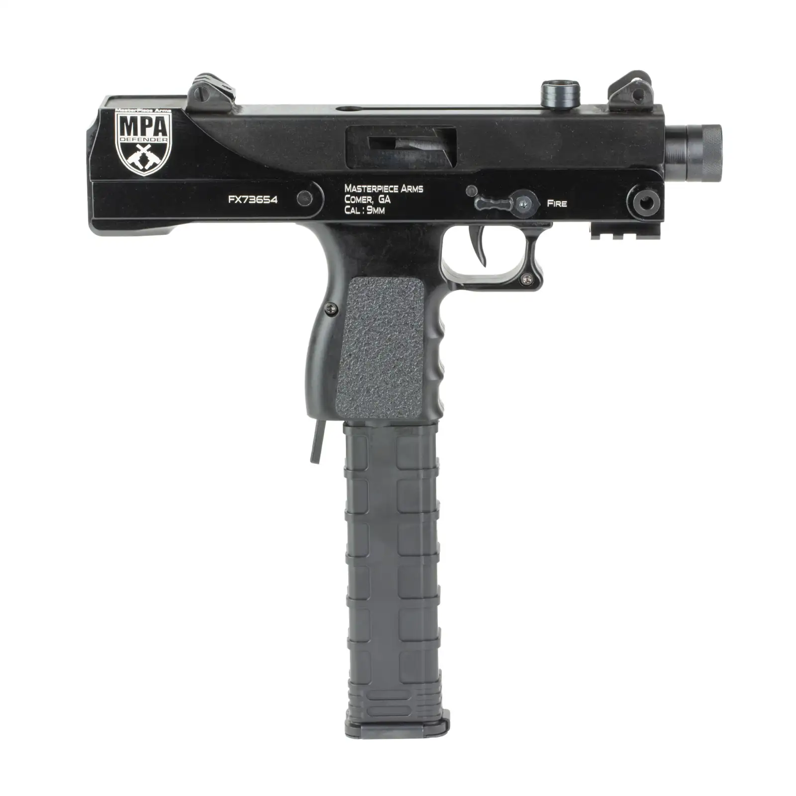 MASTERPIECE ARMS DEFENDER 30T 9MM PISTOL 4.5" T.B TOP COCKER BLACK ADJ SIGHTS 1-30RD MAGAZINE - Image 2