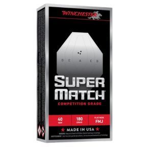 Winchester 40 S&W Ammunition Super Match SM40FN180 180 Grain Flat Nose Full Metal Jacket 50 Rounds