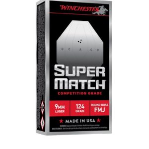Winchester 9mm Ammunition Super Match SM9RN124 124 Grain Round Nose Full Metal Jacket 50 Rounds