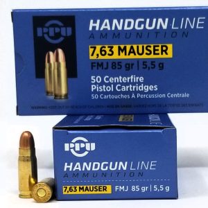Prvi PPU 7.63 Mauser Ammunition PPH763 85 Grain Full Metal Jacket 50 Rounds