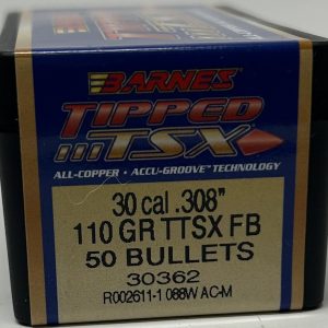 Barnes 30 Cal (.308 Dia) Reloading Bullets Copper TTSX B30362 110 Grain Flat Base Ballistic Tip 50 Pieces
