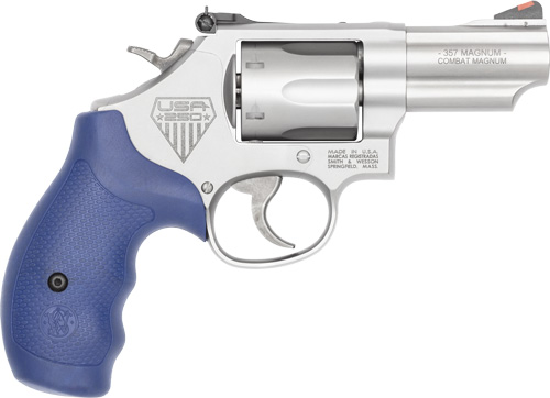 S&W 66 ENGRAVED AMERICAN 250 - 2.75" 357 6-SH BLUE GRIPS
