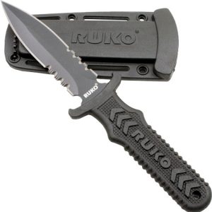 RUKO FIXED BLADE BOOT KNIFE 4" - SPEAR SERRATED CLAMSHELL