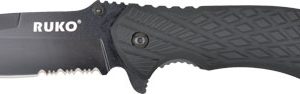 RUKO FOLDER SERRATED 3.25" - BLACK HANDLE CLAMSHELL