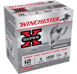 Winchester 12 Gauge Xpert High Velocity Ammunition WEX123H4 3" 1-1/4oz #4 Non-Toxic Plated Steel Shot 250 rounds