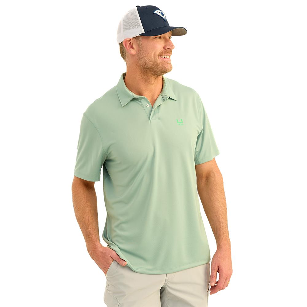 Huk Icon Polo Short Sleeve Shirt Fog Green S