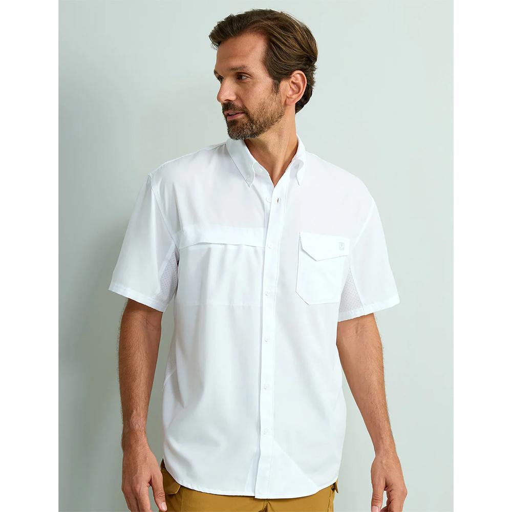 Huk Tide Point Short Sleeve Button Down Shirt White L