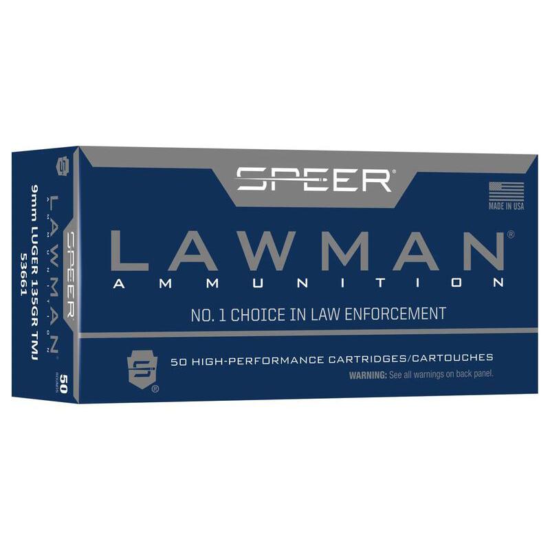 Speer Lawman Handgun Training Ammunition 9mm Luger 135gr TMJ 1120 fps 50/ct
