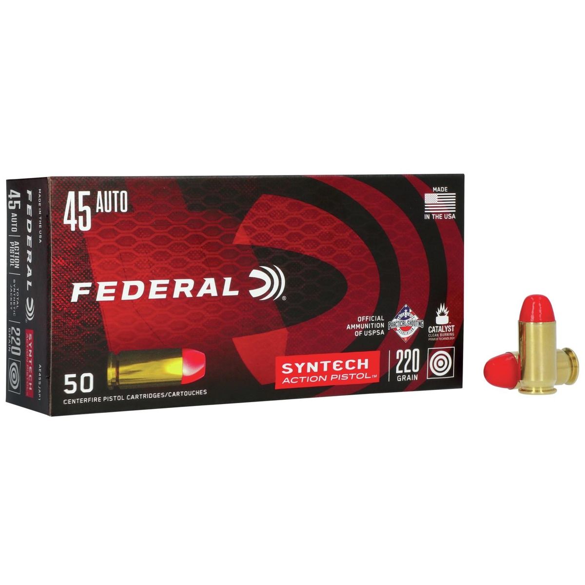 Federal American Eagle Syntech Handgun Ammunition .45 ACP 220 gr TSJ 795 fps 50/ct