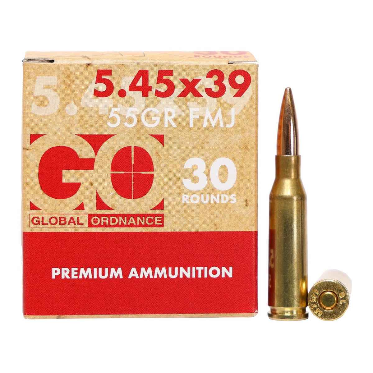 Global Ordnance Rifle Ammunition 5.45x39mm 55gr FMJ 2854 fps 900/ct (30-30/ct)