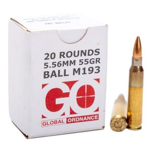 Global Ordnance M193 Rifle Ammunition 5.56X45 NATO 55gr FMJ 3162 fps 20/ct