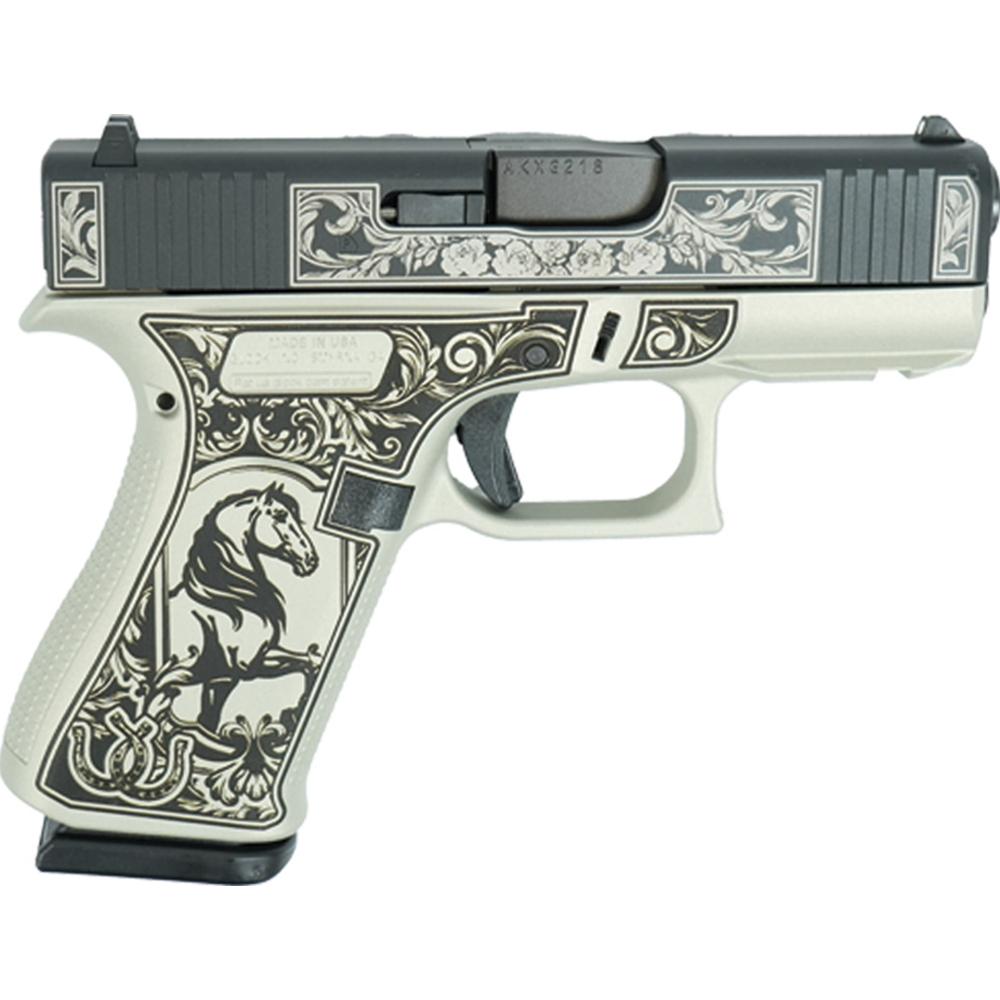 Glock 43X "Glock & Horses" Black/Gray Handgun 9mm Luger 10rd Magazines(2) 3.4" Barrel Accessory Rail USA Made