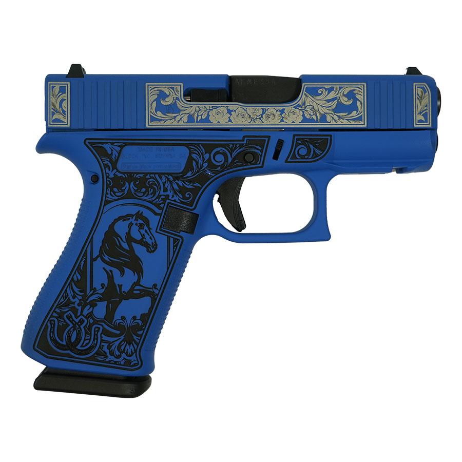 Glock 43X "Glock & Horses" Blue Handgun 9mm Luger 10rd Magazines(2) 3.4" Barrel Accessory Rail USA Made
