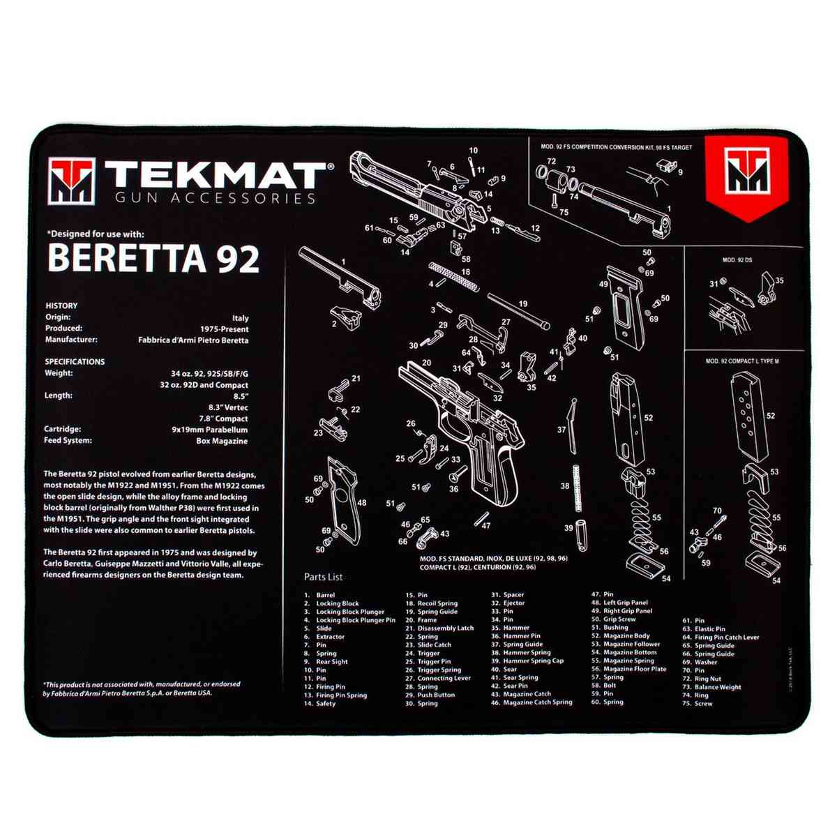 TekMat 15x20 Ultra Premium Gun Cleaning - Beretta 92
