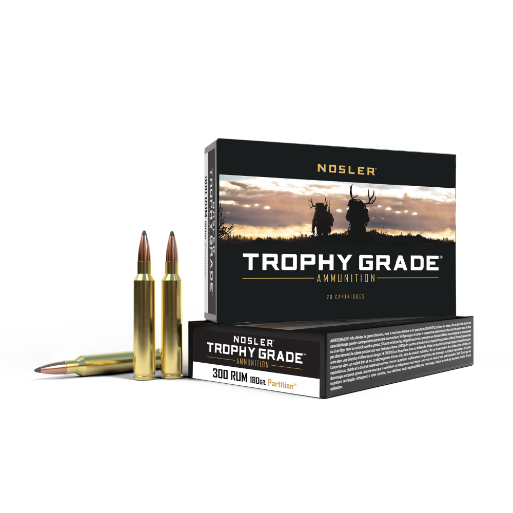 Nosler Partition Trophy Grade Rifle Ammunition .300 RUM 180 gr PSP 3200 fps 20/ct