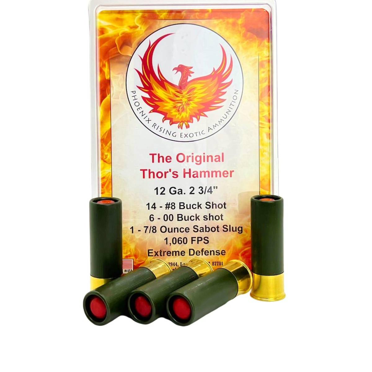 Phoenix Rising Original Thor's Hammer Shotshell 12ga 2-3/8" 14-#8 Buckshot 6-00 Buckshot 1-7/8oz Slug 5/ct