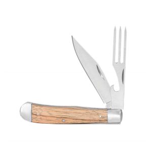 ABKT Cattleman Chuckwagon Trapper Knife 3-1/4" Blade with Fork Blade Zebrawood