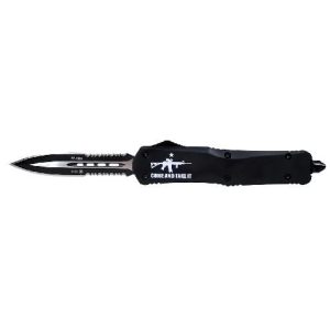 Templar Knife Large Come And Take It AR OTF Knife 3-1/2" Serrated Dagger Black