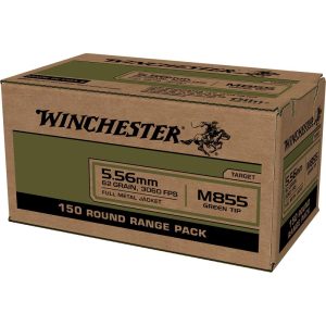 Winchester USA Lake City M855 Green Tip Rifle Ammunition 5.56X45 NATO 62 gr. FMJ 1255 fps 600/ct (4-150/ct)