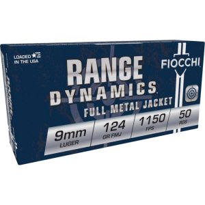 Fiocchi Range Dynamics Handgun Ammunition 9mm Luger 124 gr FMJ 1150 fps 1000/ct (20-50/ct)