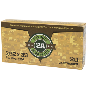 PATRIOT SPORTS 7.62X39 124G FMJ BRASS NON CORROSIVE 20RD BX 800RD CASE